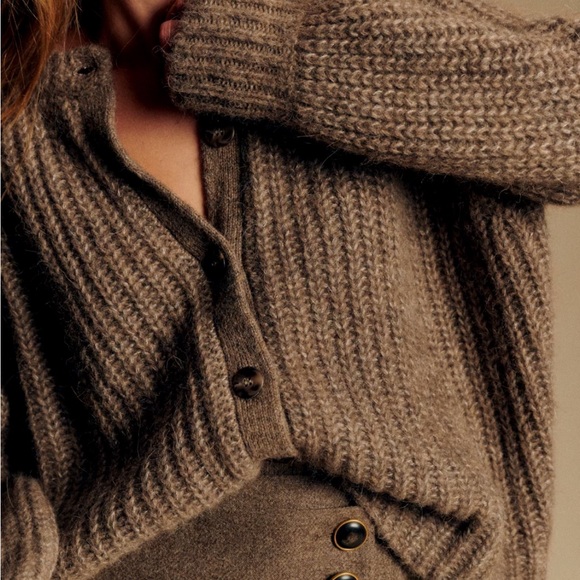 Sezane Emile Cardigan Alpaca Blend Brown Chunky Knit NWOT - Picture 2 of 7